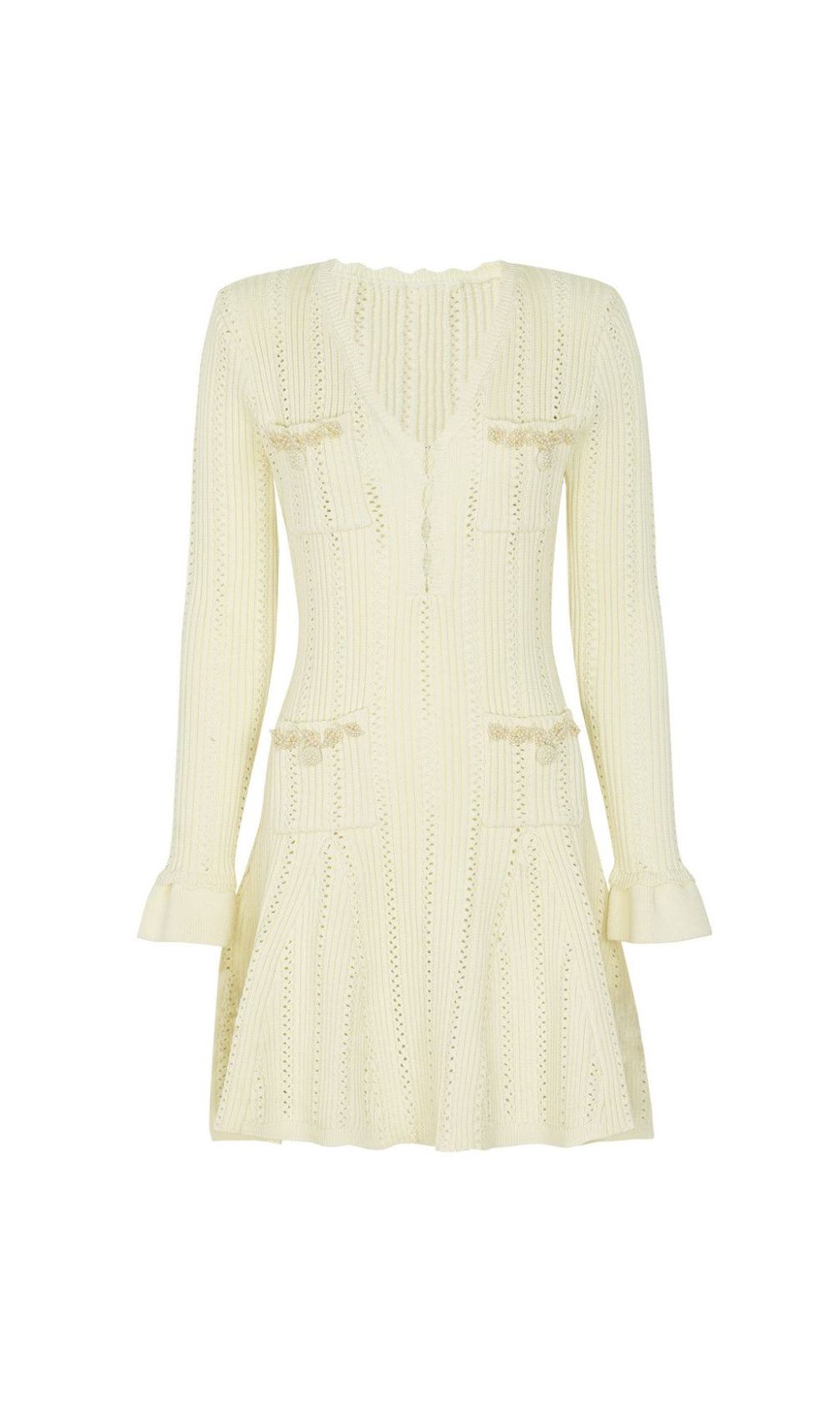 Elegant Pink Beaded Knit Mini Dress | Long Sleeve & Flattering Fit