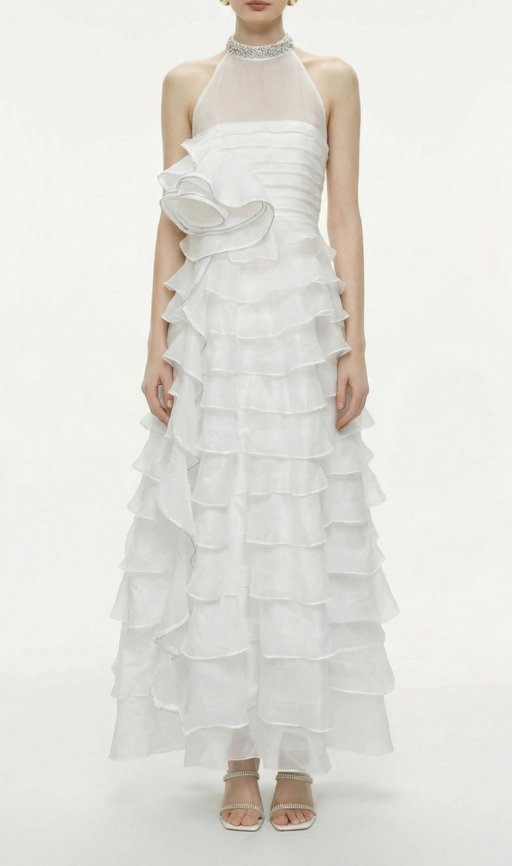 Karinda Diamante Halter Ruffled Maxi Gown - Show-Stopping Formal Dress
