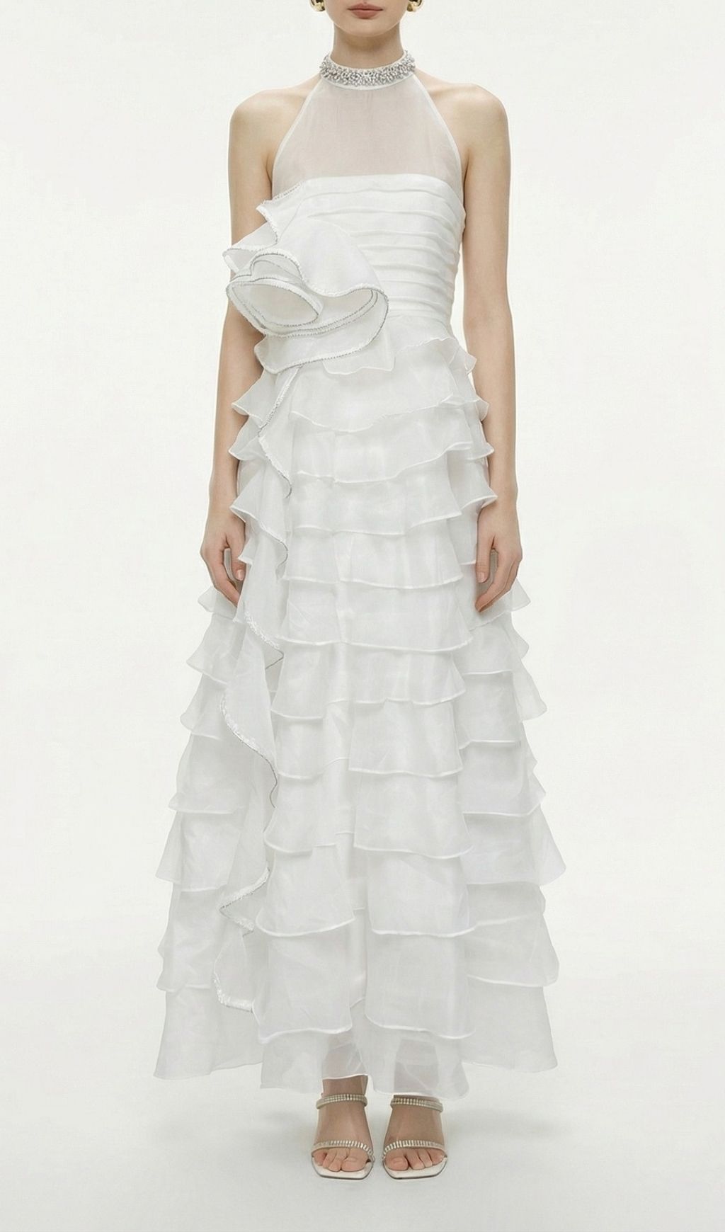 Karinda Diamante Halter Ruffled Maxi Gown - Show-Stopping Formal Dress