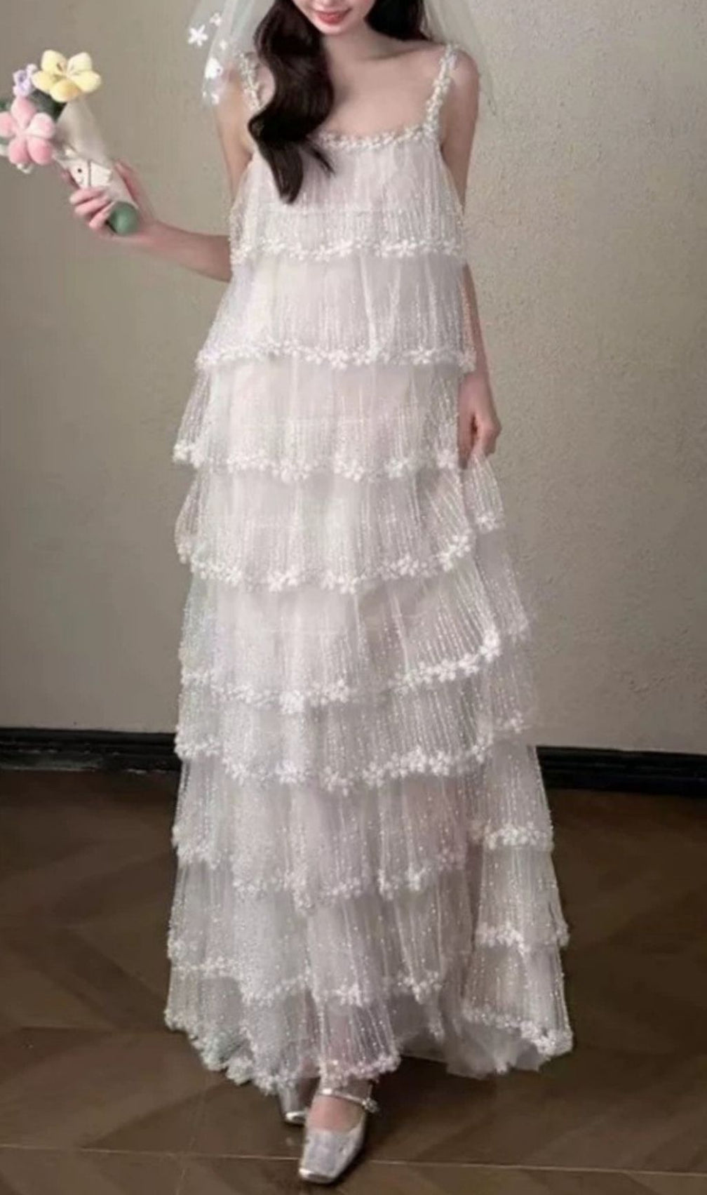 Kimia Ethereal Tiered Tulle Maxi Dress - Romantic Strappy Gown for Women