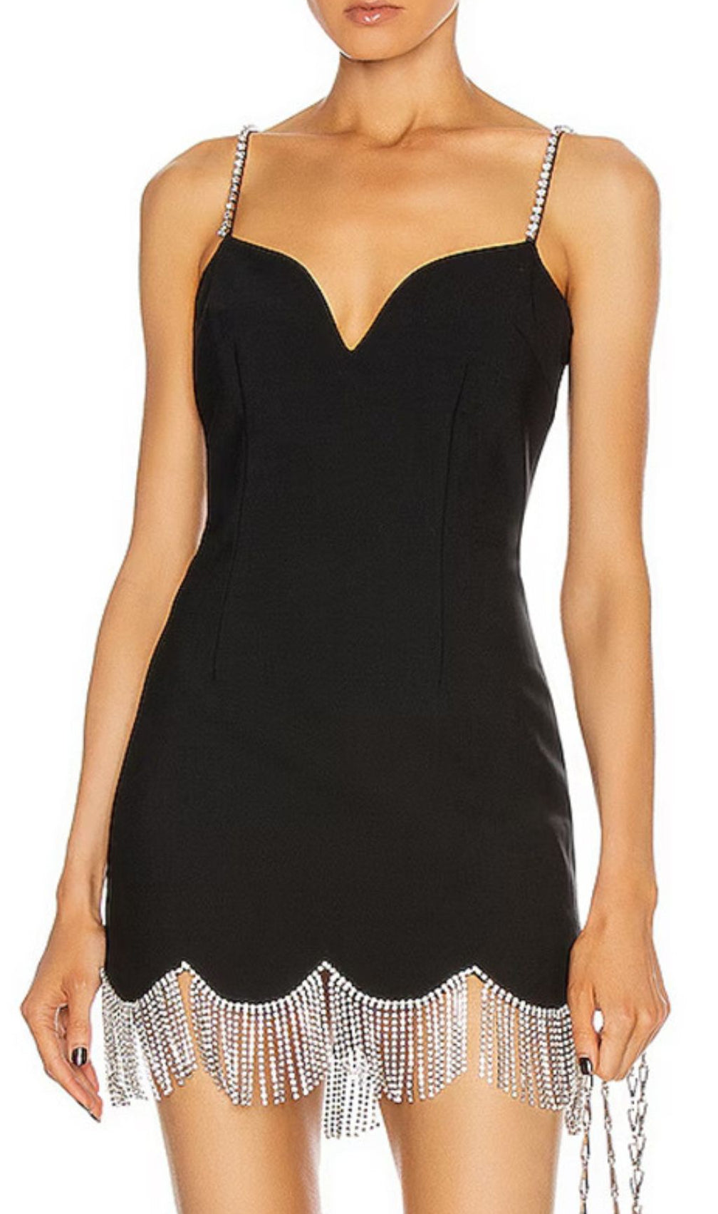 Govind Black Strappy Diamante Tassel Mini Dress