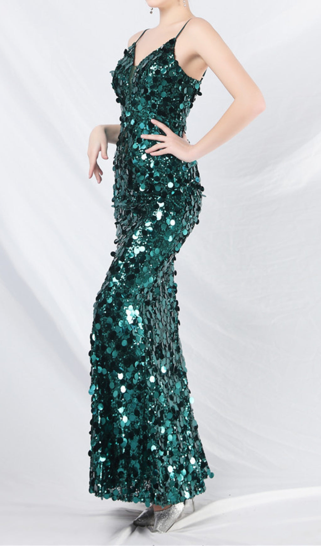Chole Green Strappy Sequin Maxi Dress