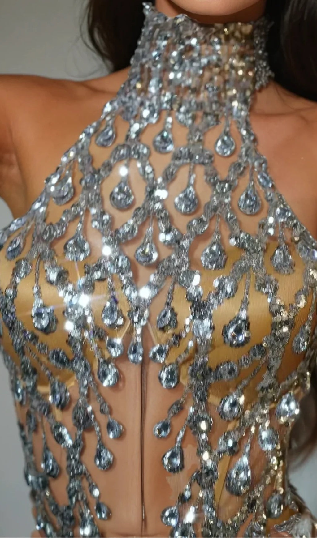 Ermenburg Halterneck Rhinestone Fringe Skirt Set In Silver