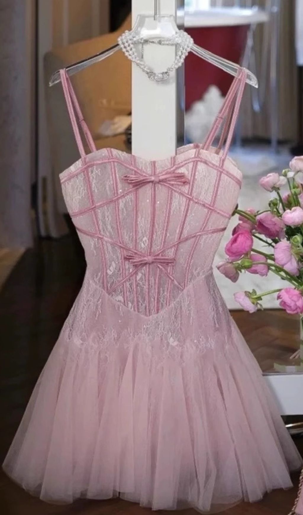 Filia Pink Corset Mesh Mini Dress