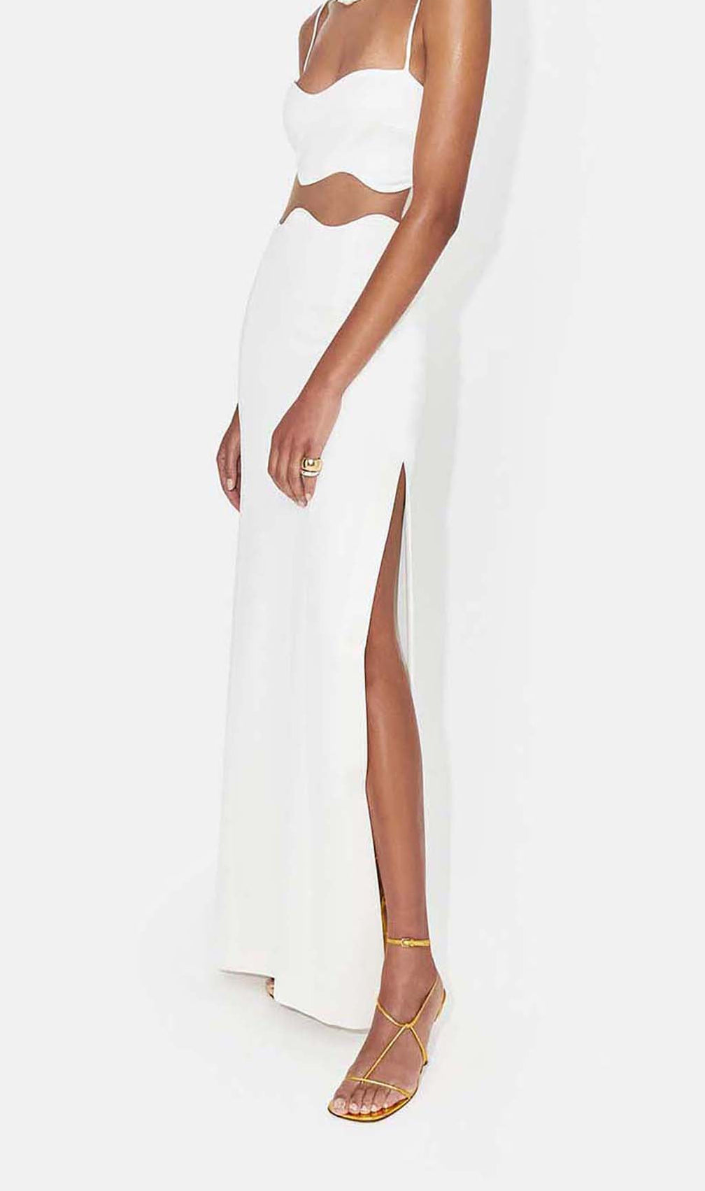 Scalloped Mesh Insert Maxi Dress In White