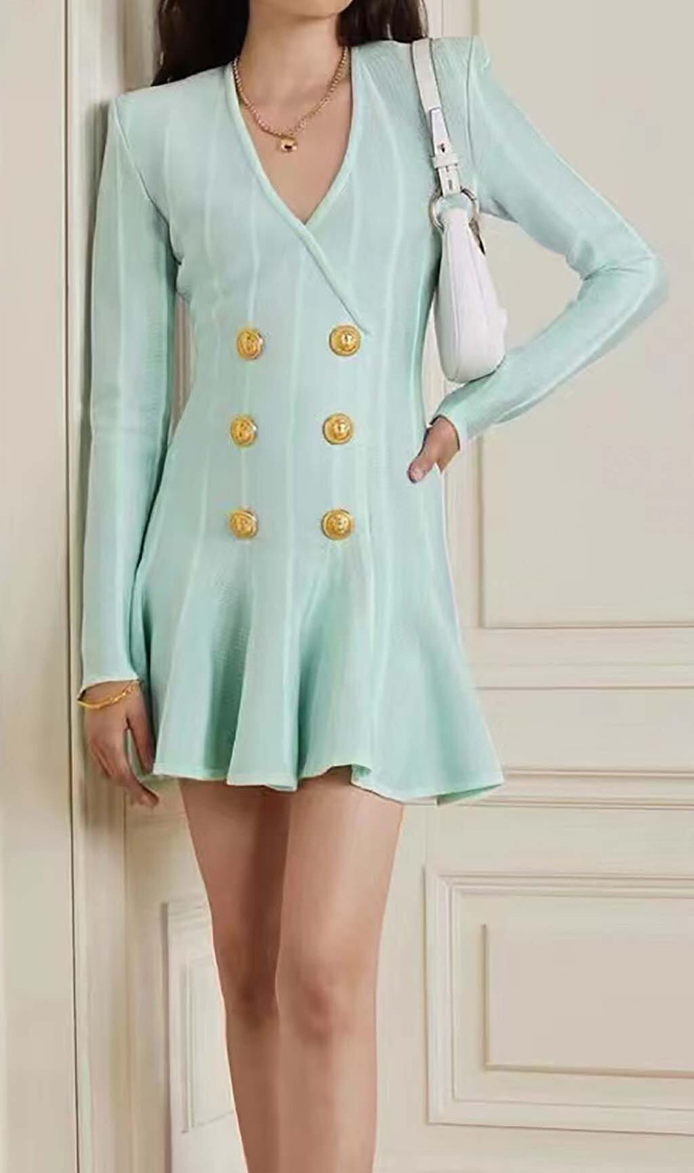 Button-Embellished Mesh Mini Dress In Mint