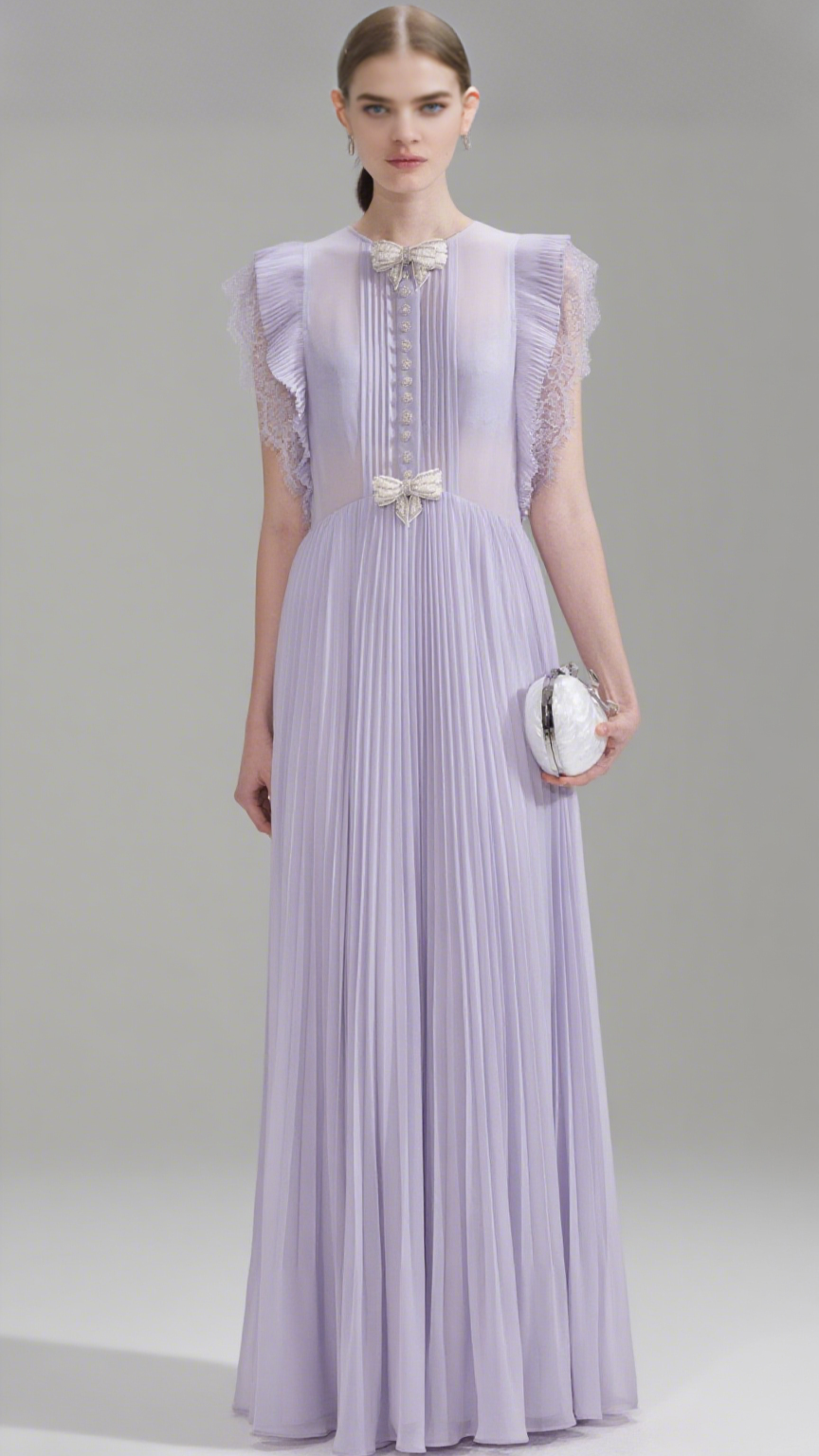 Lilac Chiffon Ruffle Maxi Dress