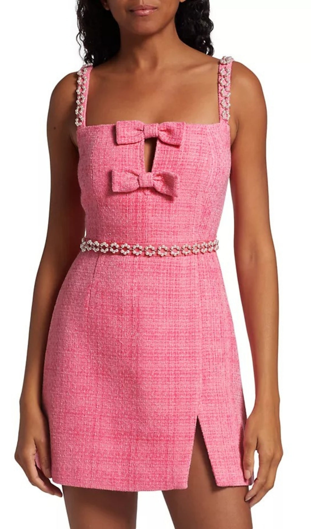 Beaded Bouclé-Knit Mini Dress