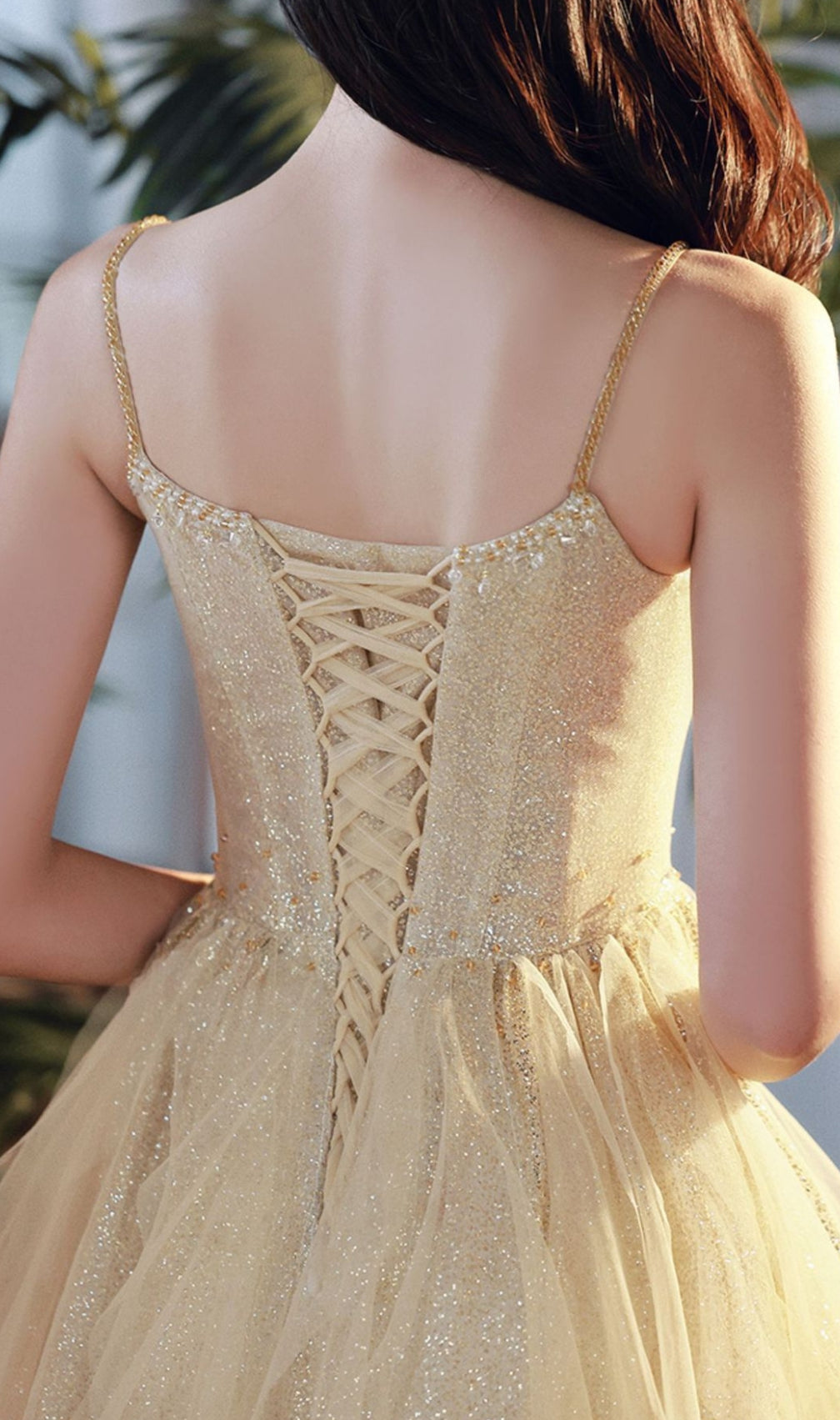 Chinara Champagne Mesh Bling Maxi Dress