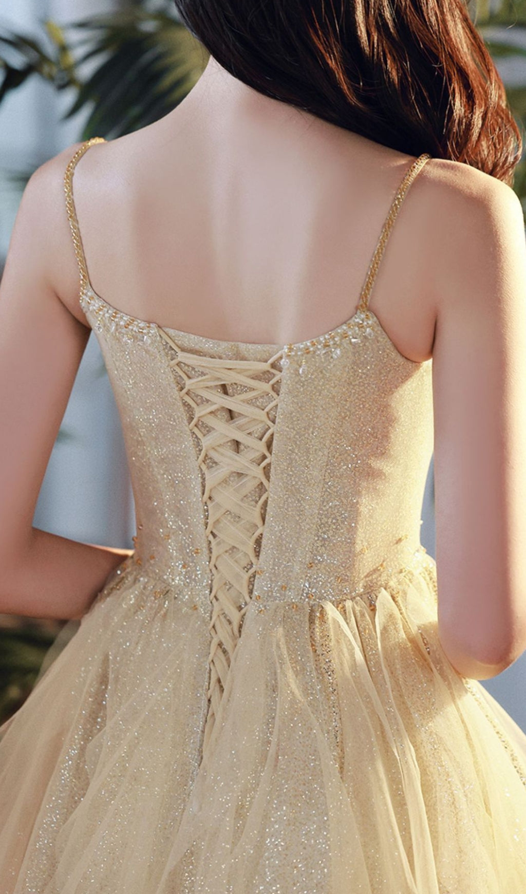 Chinara Champagne Mesh Bling Maxi Dress