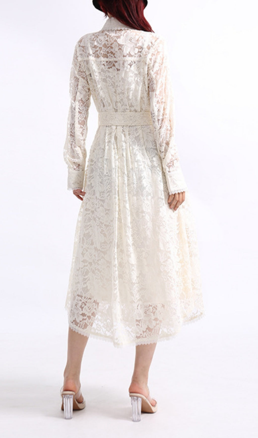 Erv White Lace Long Sleeve Midi Dress