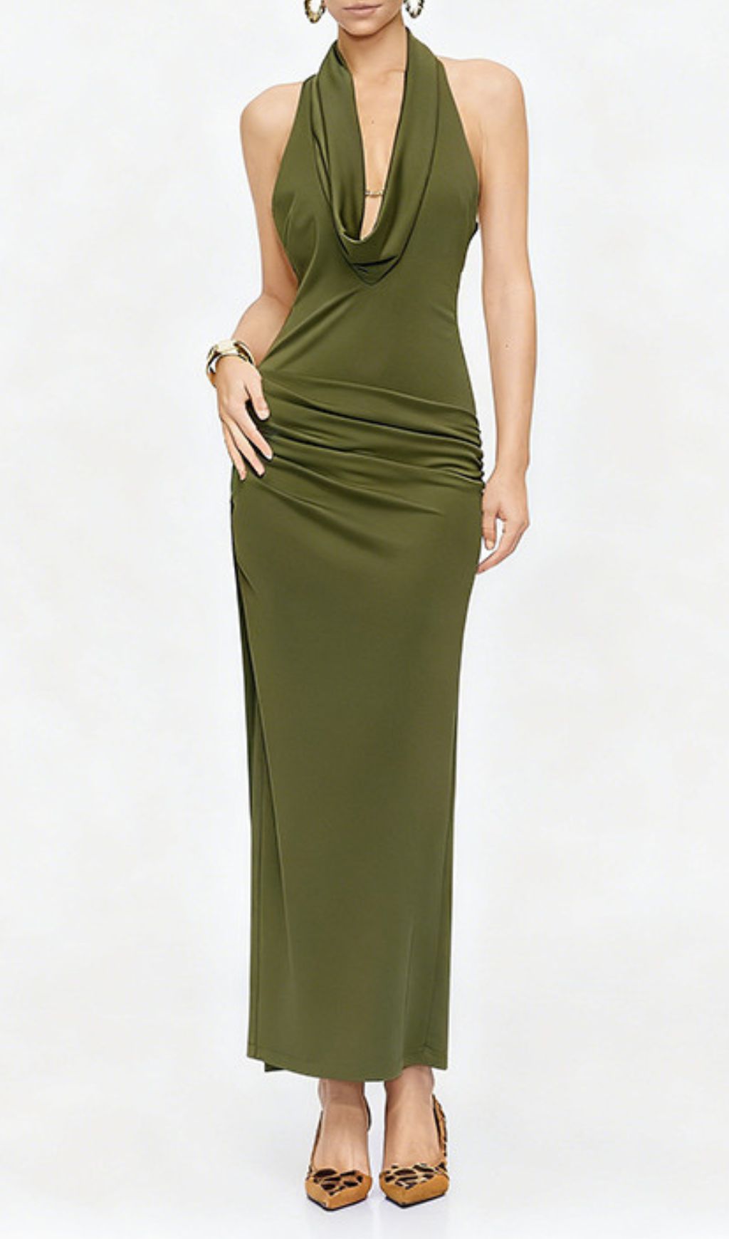 Juarez Green Halter Backless Maxi Dress - Elegant Evening Gown