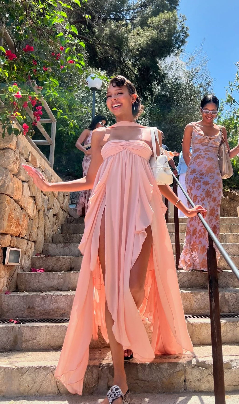 Frayne Nudepink Layered Backless Maxi Dress