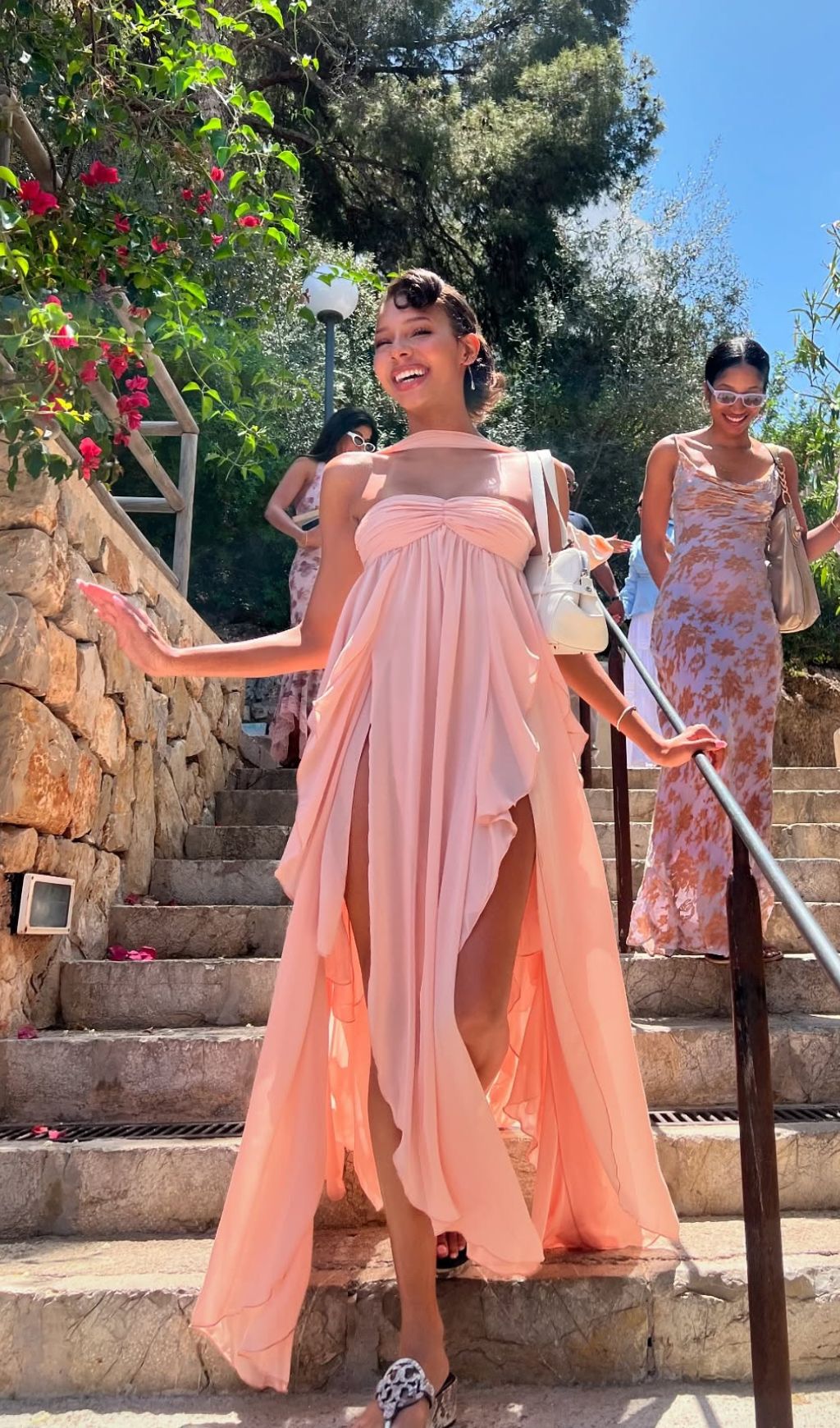 Frayne Nudepink Layered Backless Maxi Dress