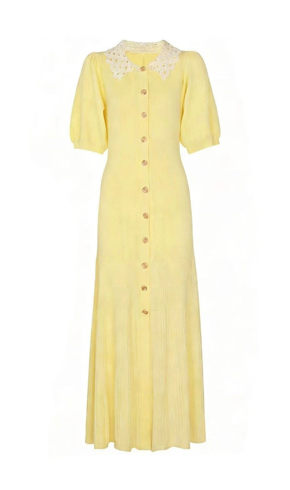 Karolina Pink Crochet Collar Knit Midi Dress - Elegant Button-Front Style