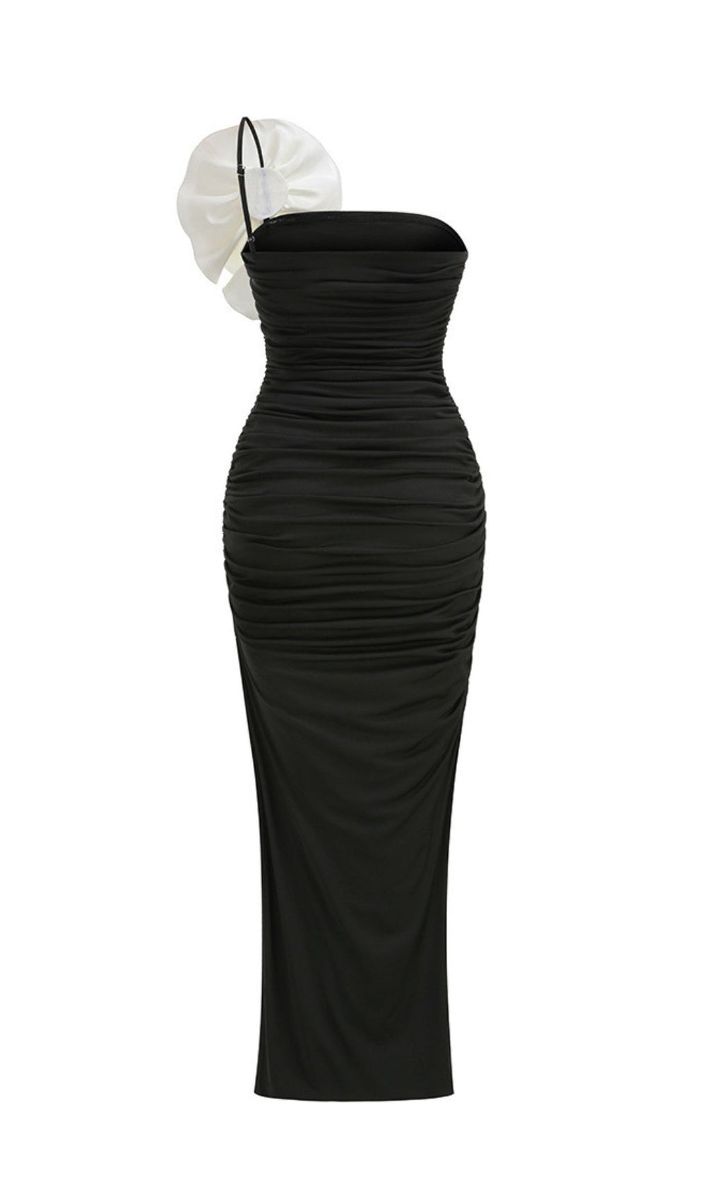 Jessie Black Strapless Floral Ruffle Maxi Gown - Elegant Evening & Gala Dress