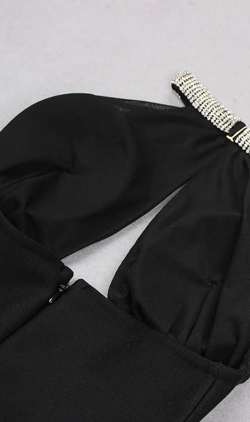 Crystal Hollow Backless Midi Bandage Dress