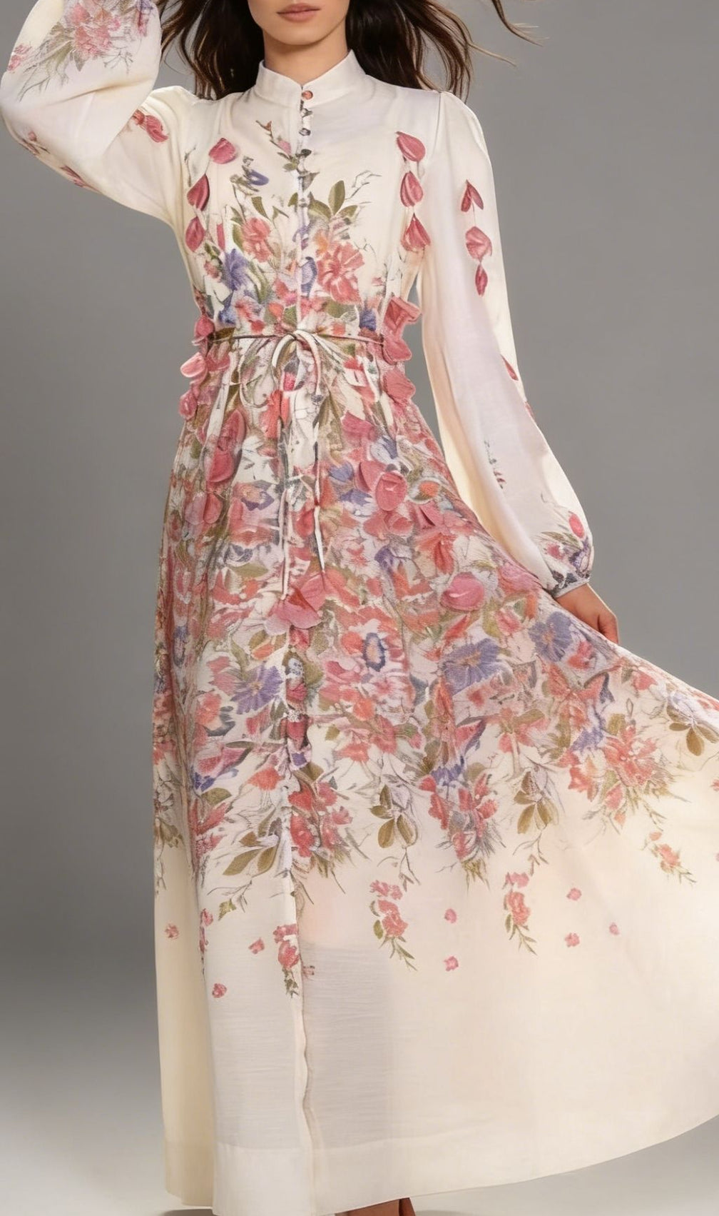 Kartier Elegant Floral Long Sleeve Maxi Dress - Romantic Garden Bloom