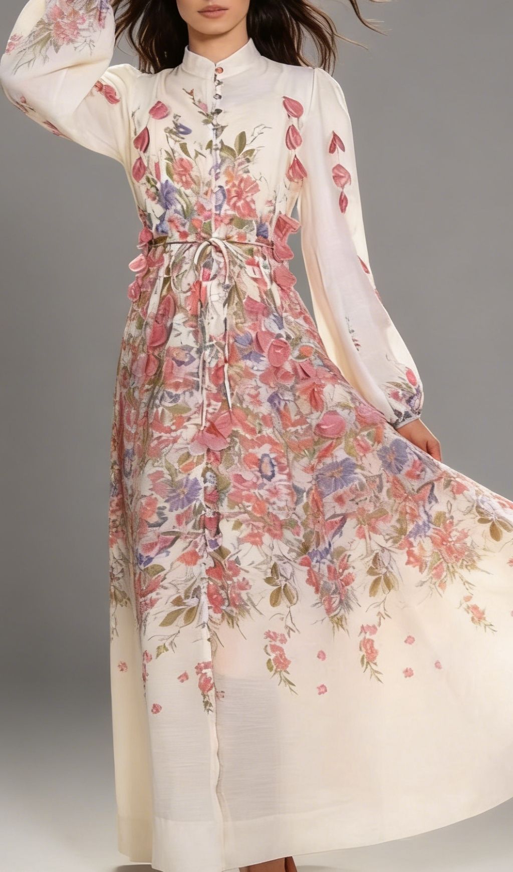 Kartier Elegant Floral Long Sleeve Maxi Dress - Romantic Garden Bloom