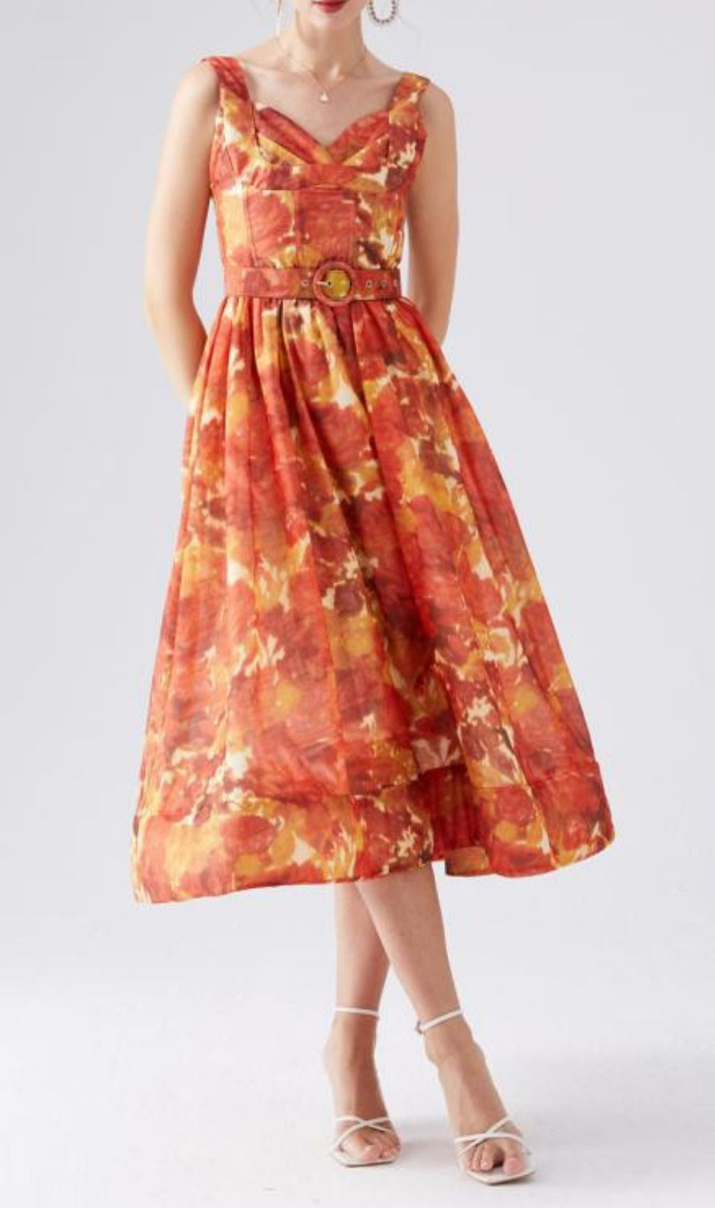Kamana Sunset Bloom Midi Dress - Vibrant Bohemian Chic for Women