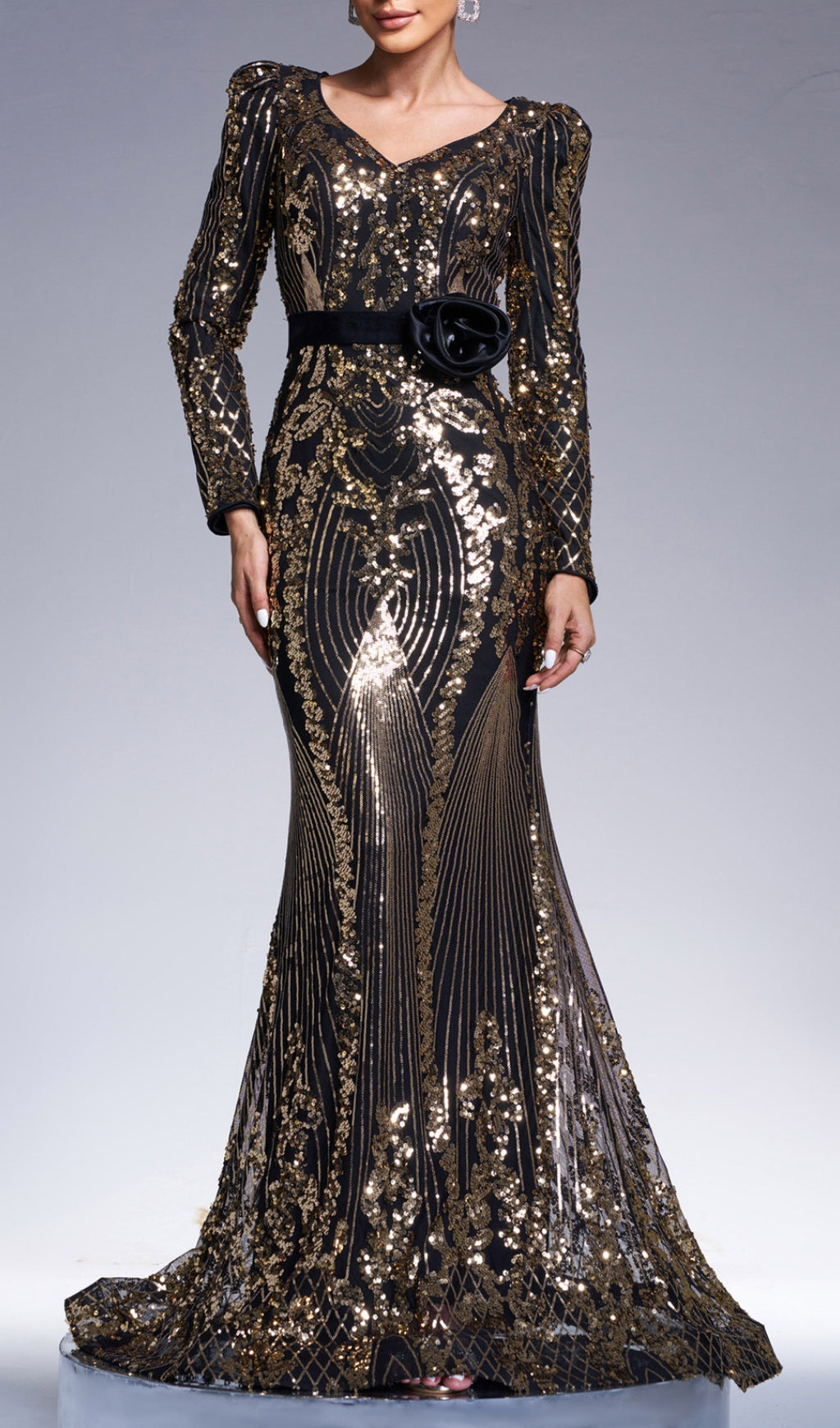 Chapa Gold Sequin Long Sleeve Maxi Dress