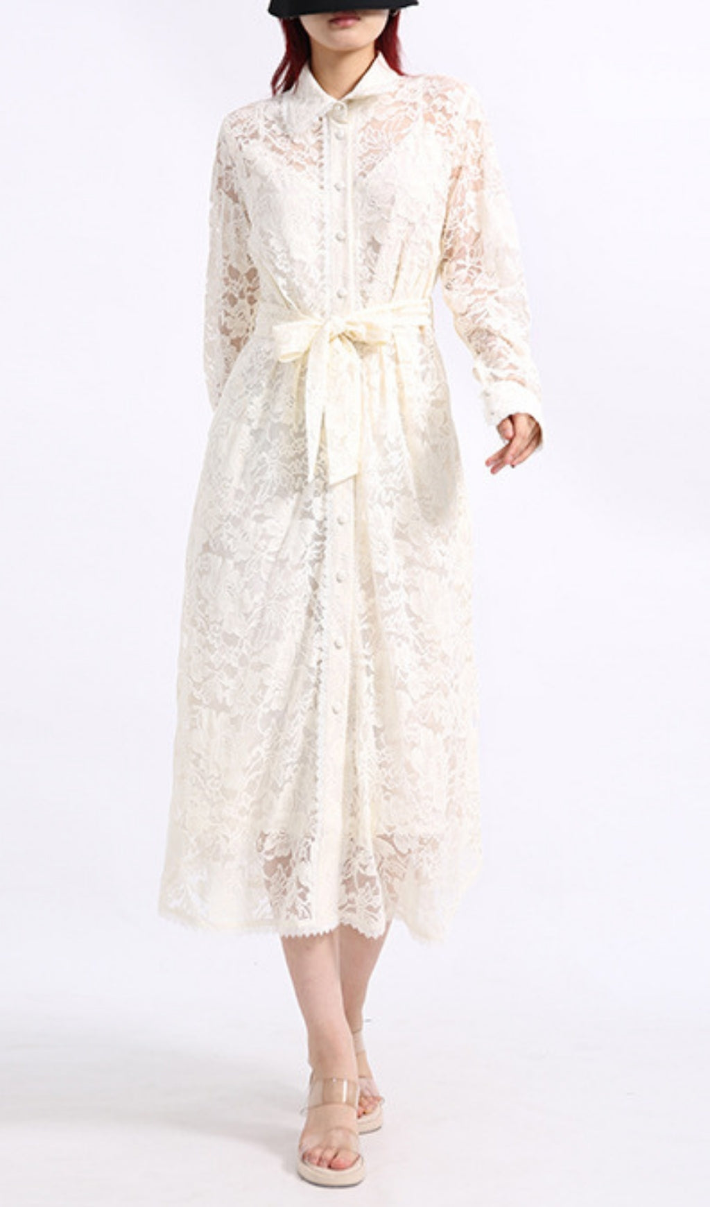 Erv White Lace Long Sleeve Midi Dress