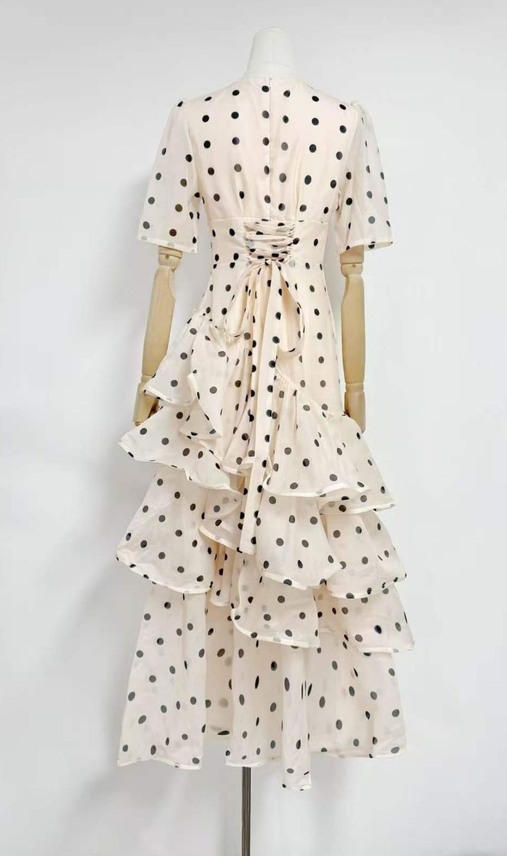 Kelsi Apricot Polka Dot Ruffled Maxi Dress - Elegant Tiered Gown