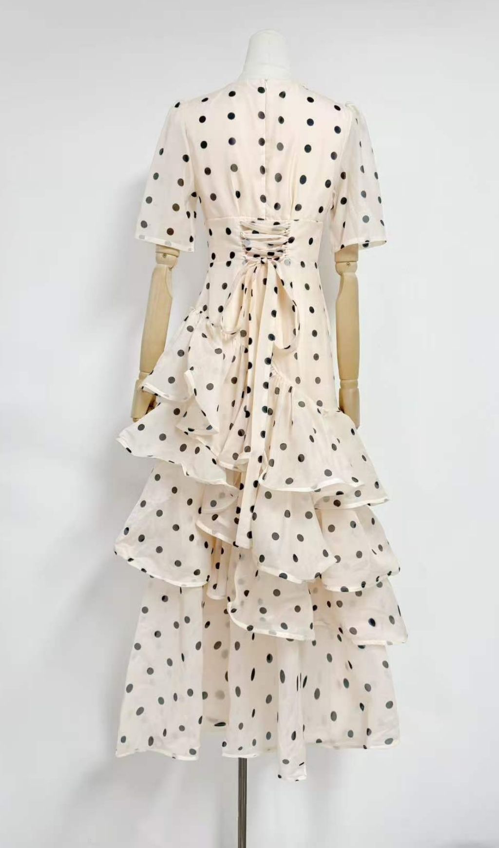 Kelsi Apricot Polka Dot Ruffled Maxi Dress - Elegant Tiered Gown