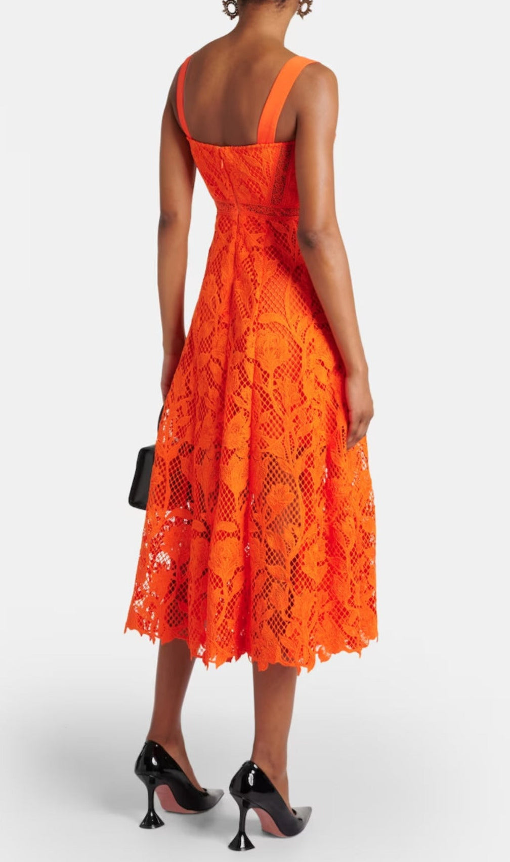 Aafje Orange Lace Midi Dress