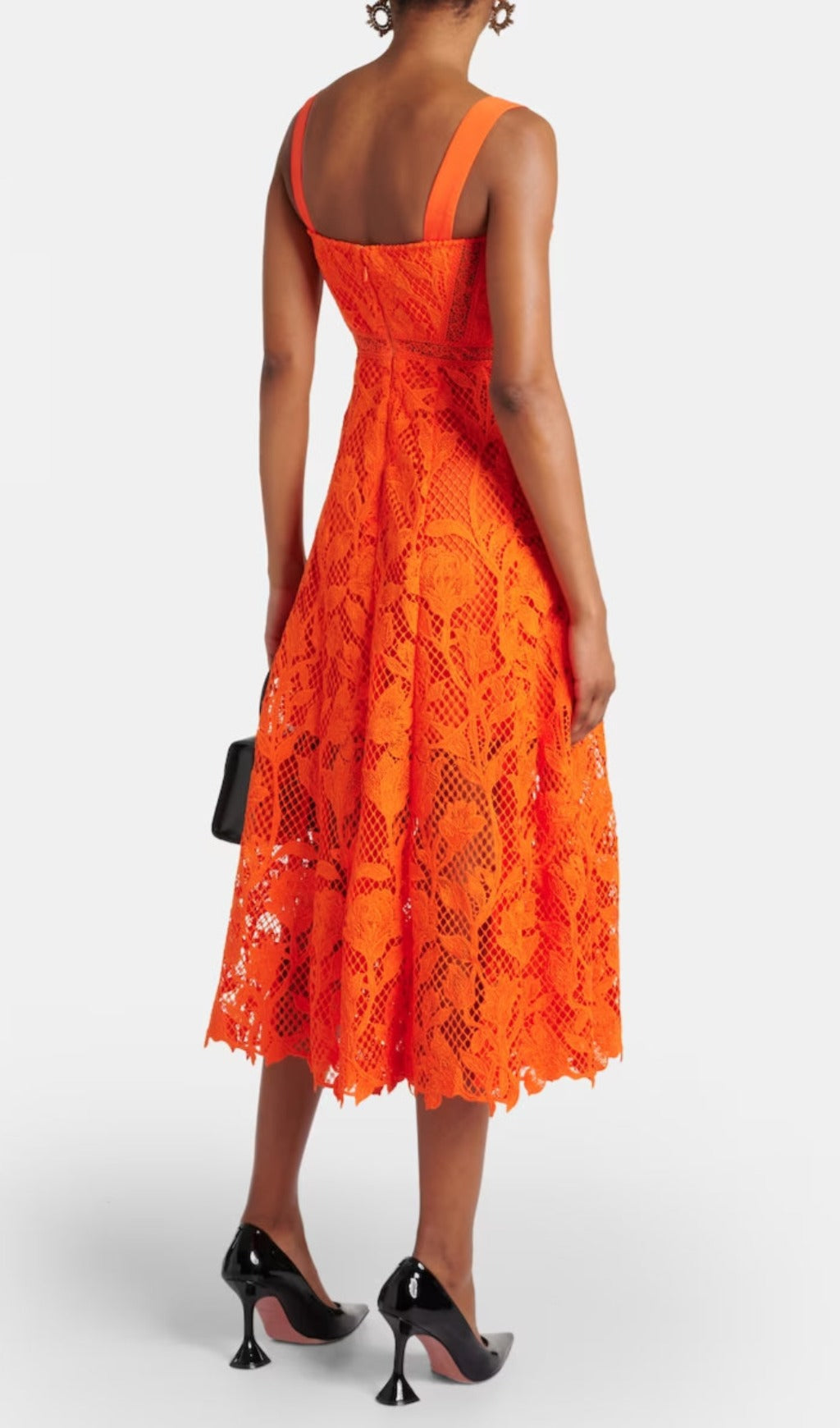 Aafje Orange Lace Midi Dress