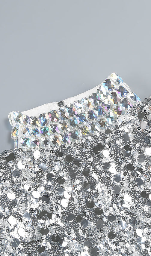 Bartosz Long Sleeve Crystal Sequin Mini Dress