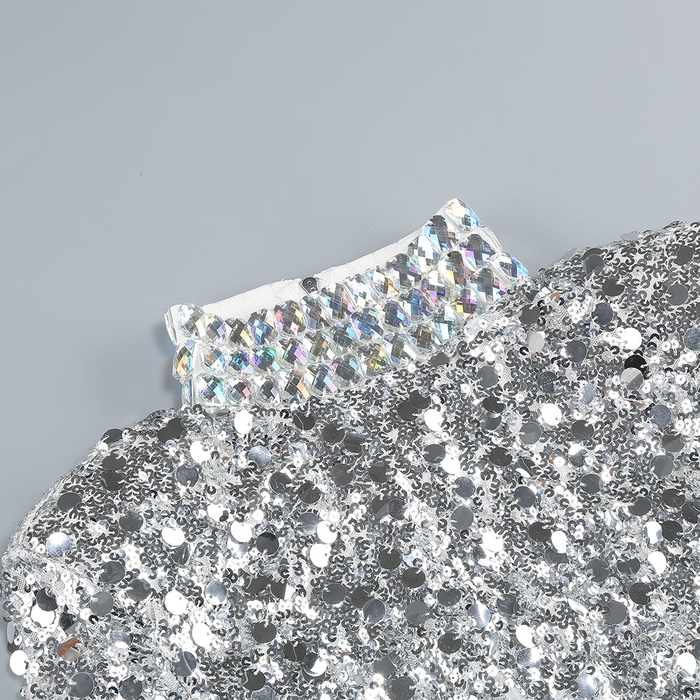 Bartosz Long Sleeve Crystal Sequin Mini Dress