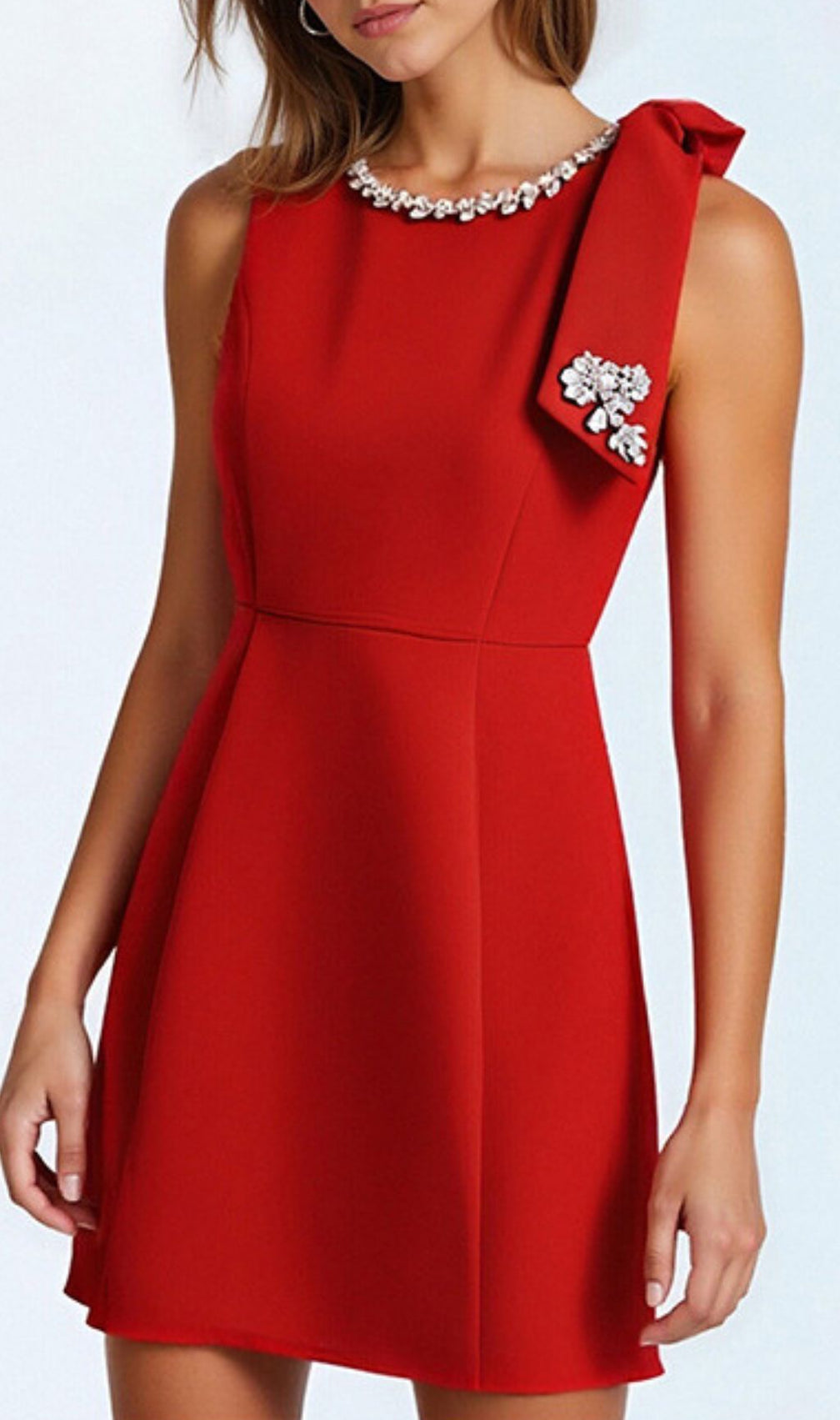 Isondo Red Diamante Embellished Sleeveless Mini Dress