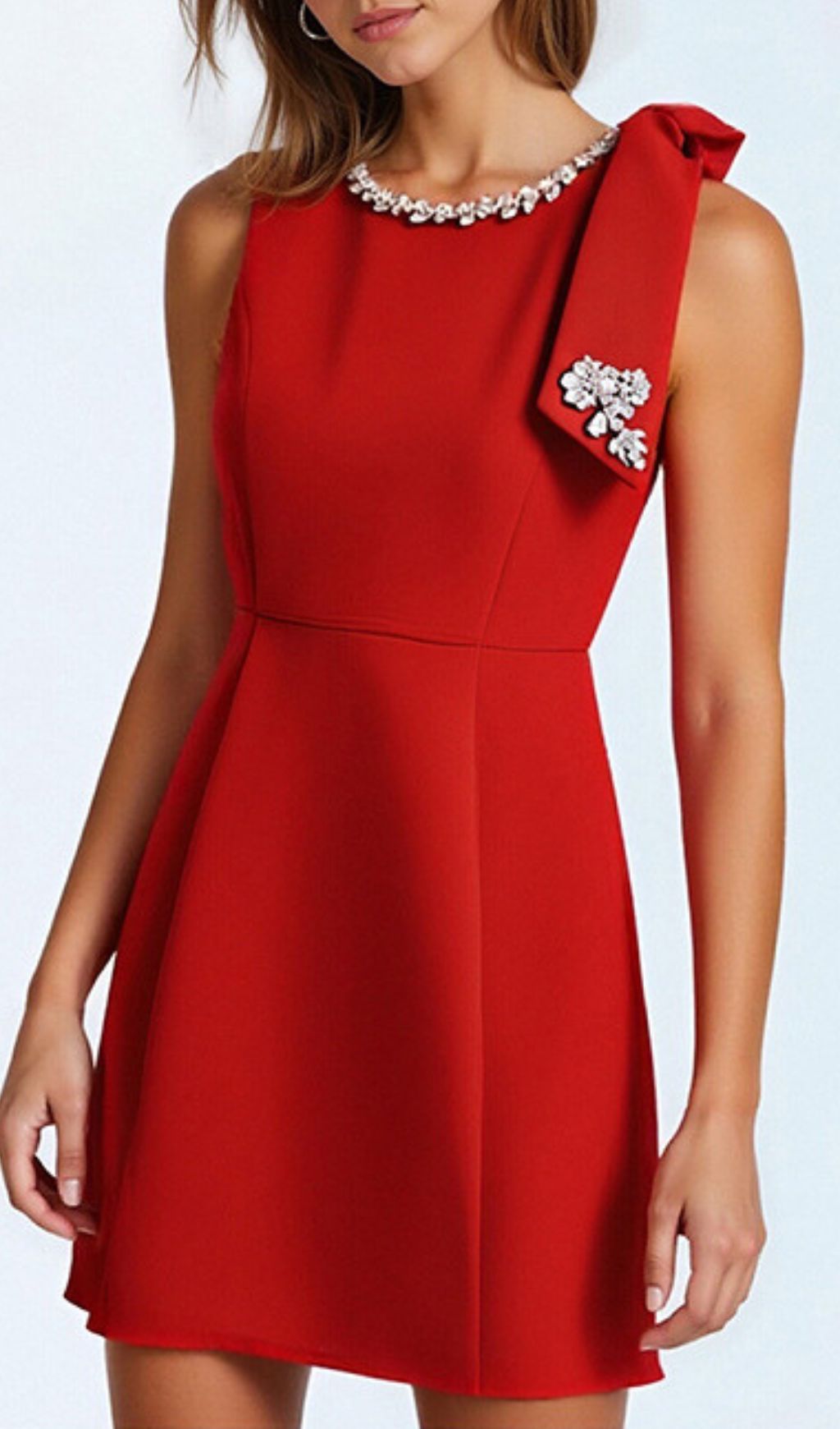 Isondo Red Diamante Embellished Sleeveless Mini Dress