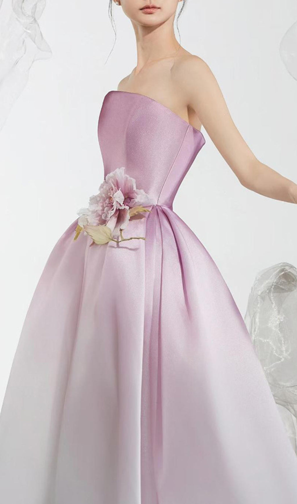 Biddy Pink Strapless Flower Gown