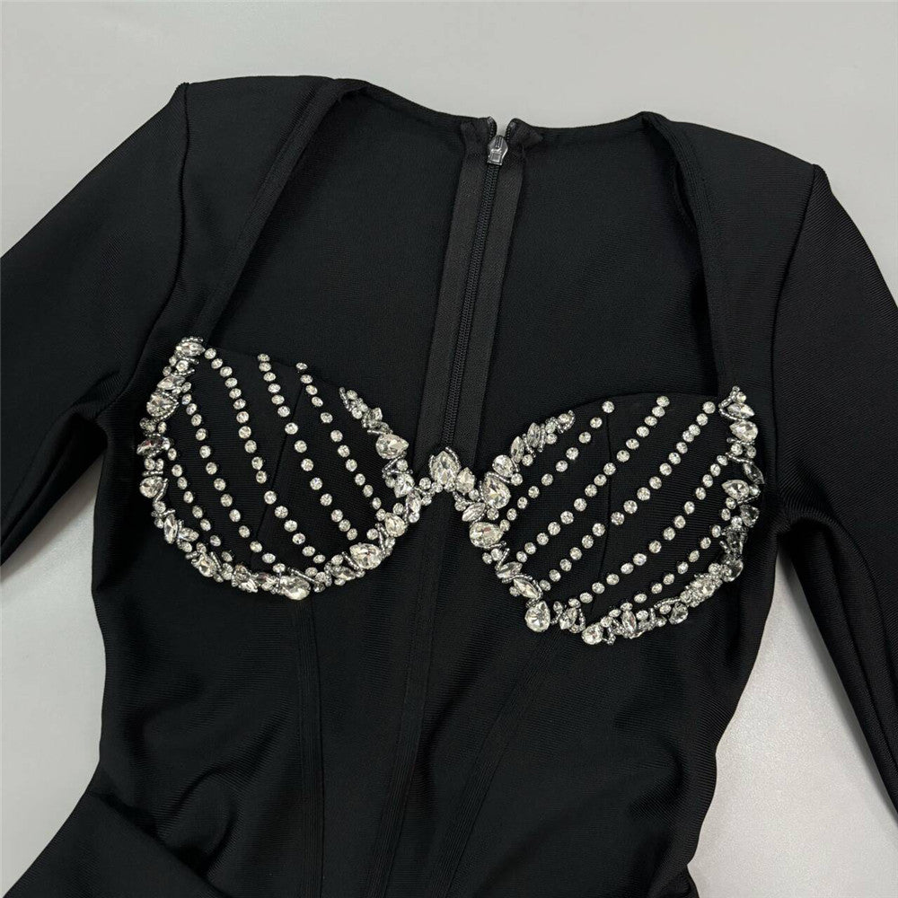 Felicja Diamante Long Sleeve Bandage Maxi Dress