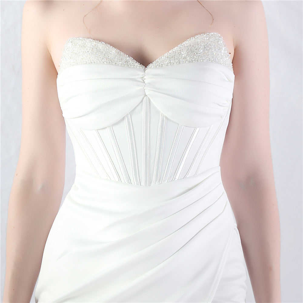 Chizue White Strapless Corset Split Maxi Dress