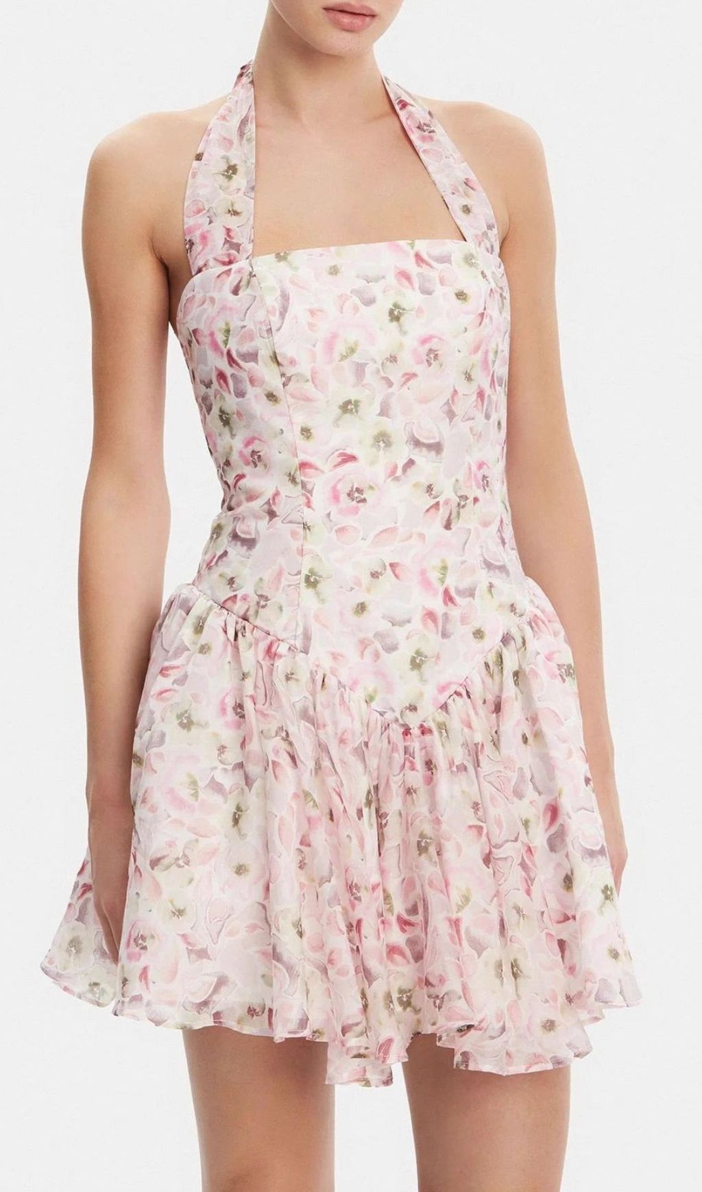 Hervé Pink Halter Floral Mini Dress