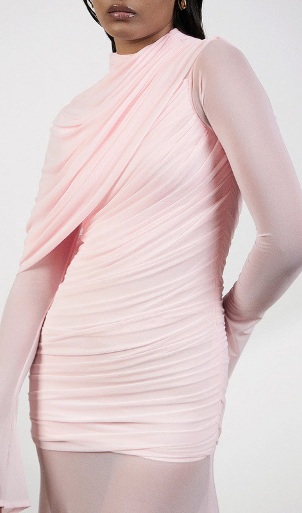 Guthrie Pink Long Sleeve Mesh Maxi Dress