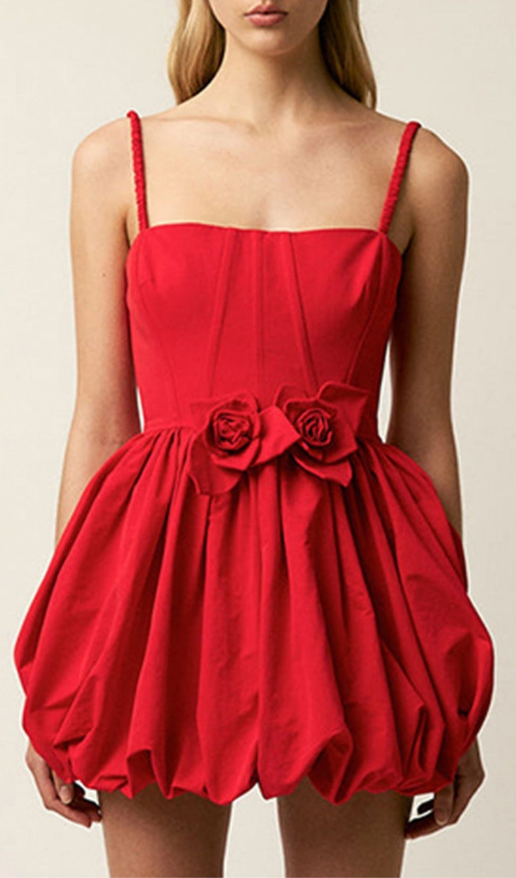 Keana Red Strappy Mini Dress with 3D Floral Appliqués - Party & Date Night Ready