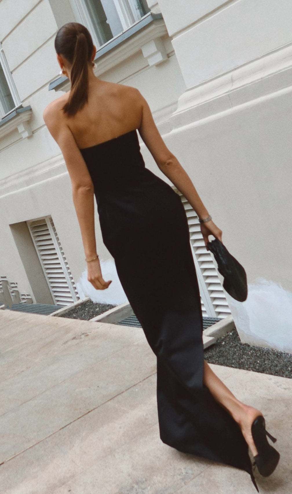 Candy Black Strapless Crystal Bow Maxi Dress