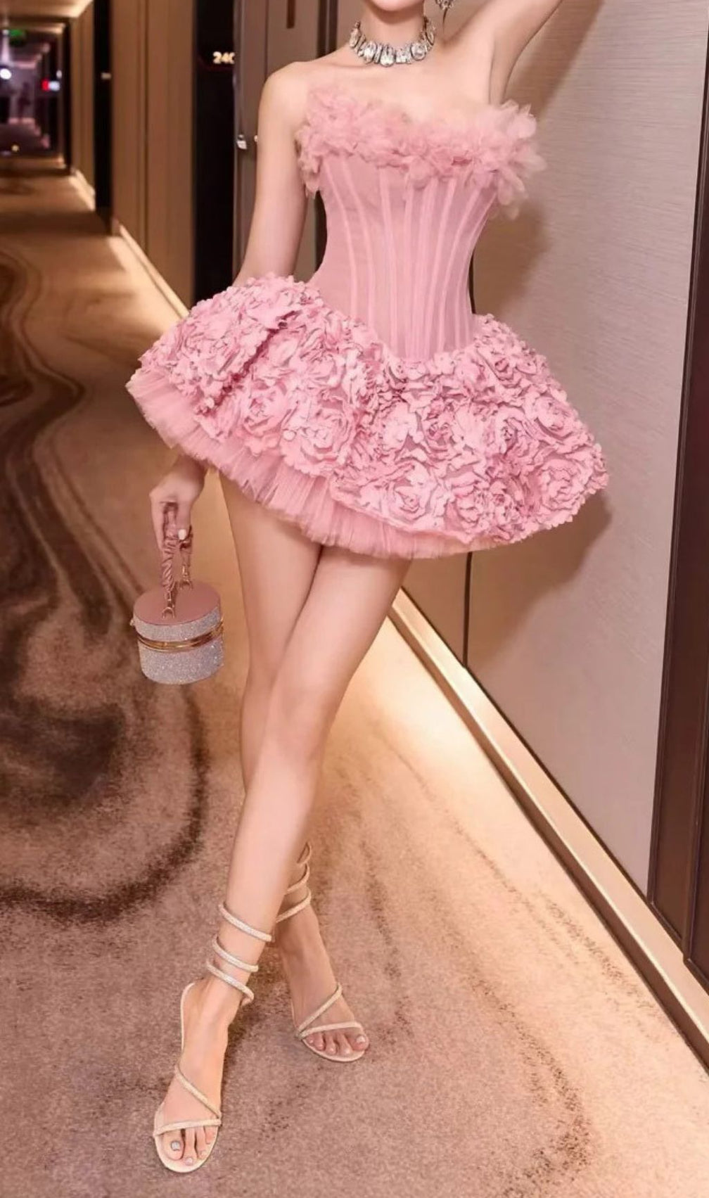 Irma Strapless Corset Floral Mini Dress - Pink Party & Date Night Gown