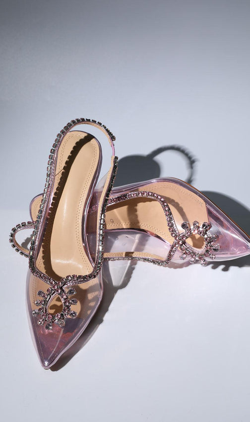 Crystal Cutout Embellished Pumps In Pink