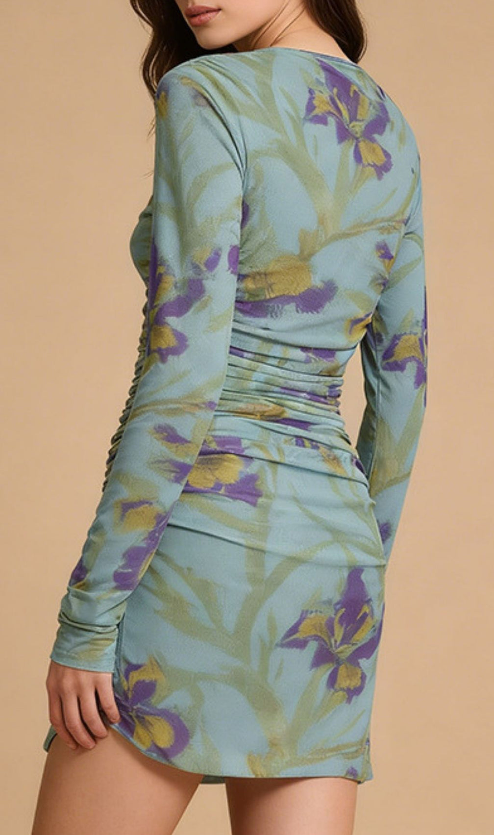 Keshia Floral Print Ruched Long Sleeve Mini Dress | Chic & Figure-Flattering