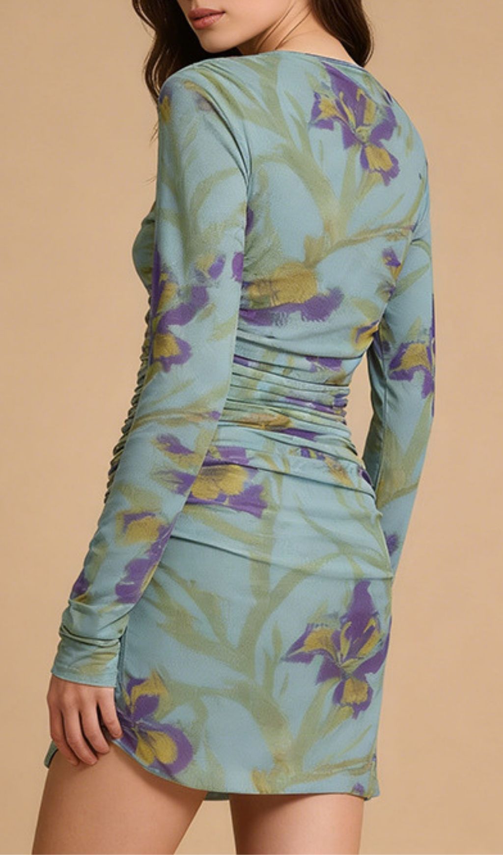 Keshia Floral Print Ruched Long Sleeve Mini Dress | Chic & Figure-Flattering
