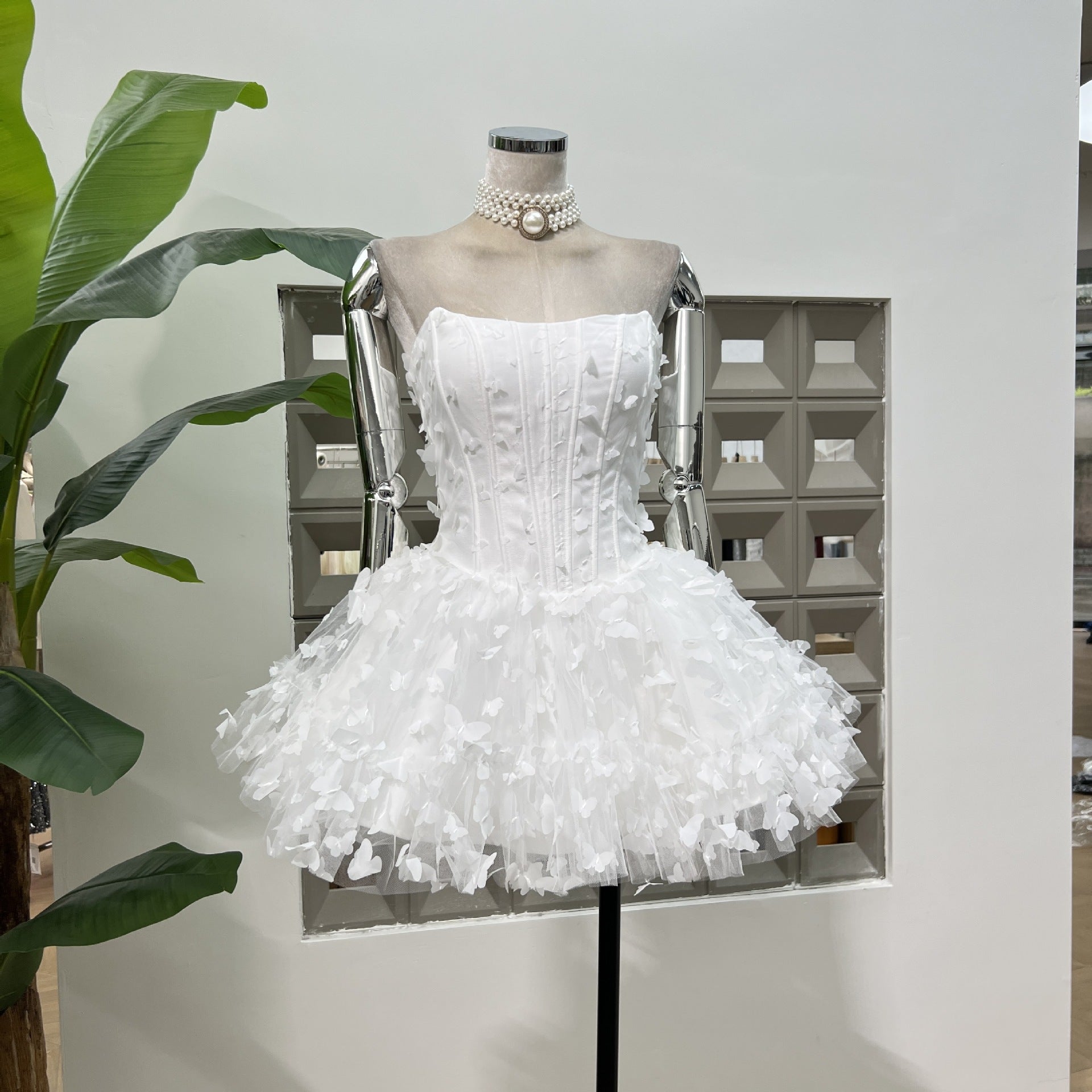 Fyra Strapless Corset Butterfly Embellished Mini Dress