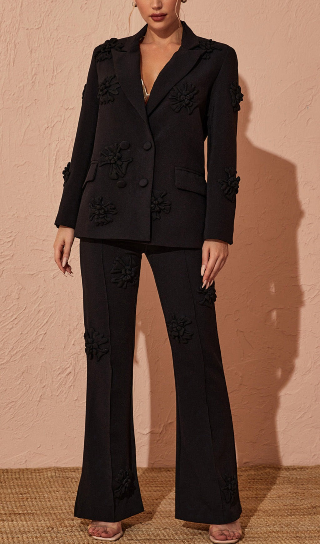 Acedia Black Three Dimensional Floral Suit