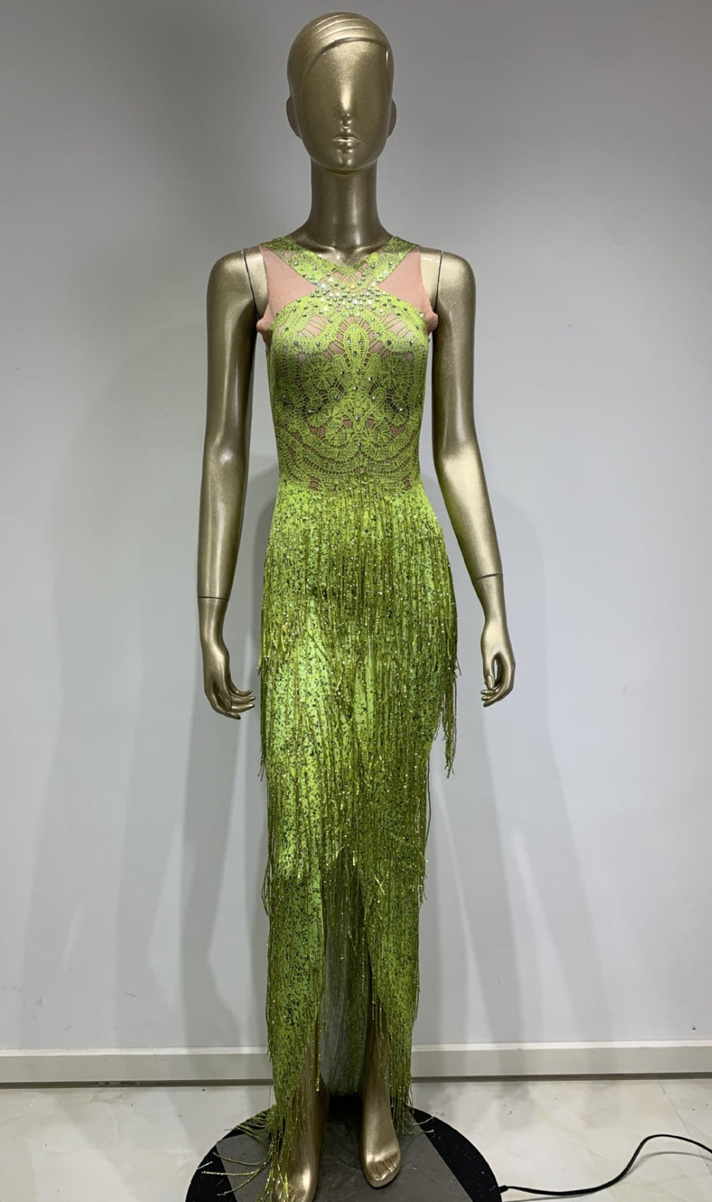 Analú Floral Crystal Fringe Midi Dress