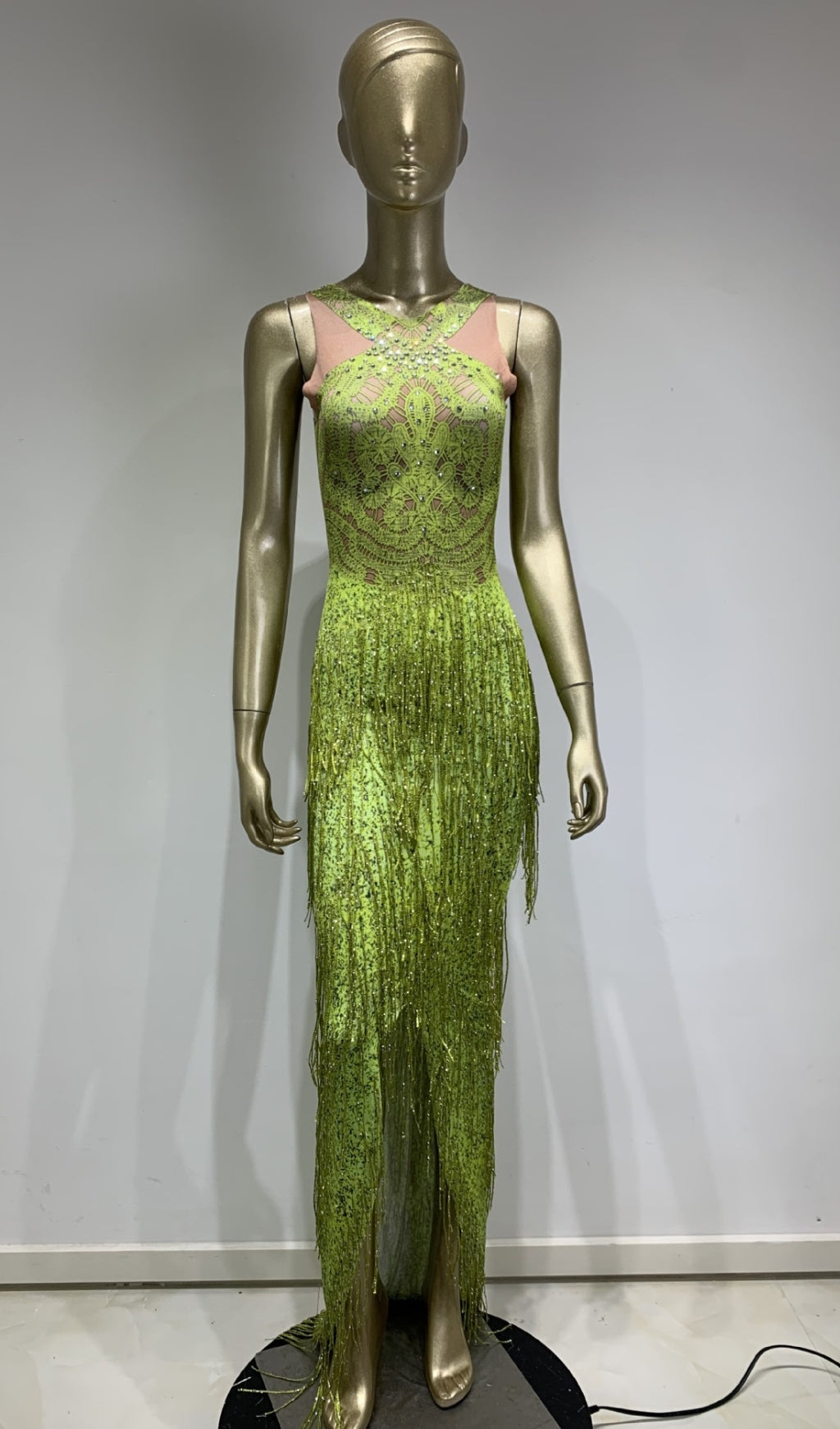 Analú Floral Crystal Fringe Midi Dress