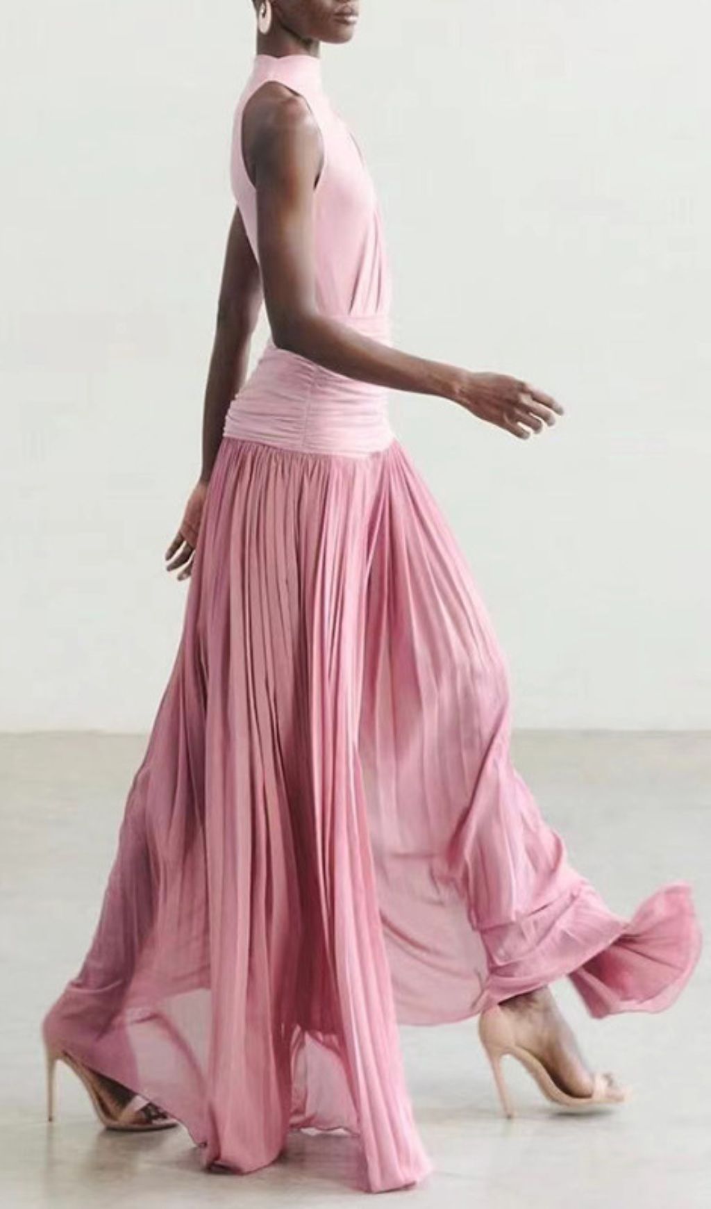 Juliana Draped & Pleated Maxi Dress - Elegant Rose Pink Sleeveless Gown